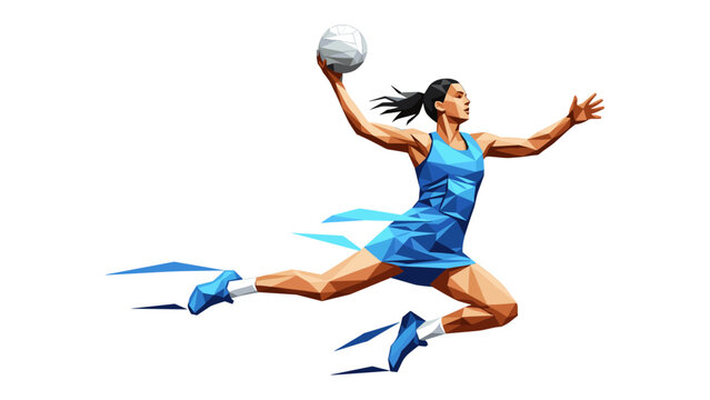 Abstract illustration of a netball player in action, throwing the ball