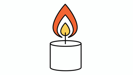 A simple colorful illustration depicts a lit candle with a bright orange flame atop a white wax base symbolizing warmth and light