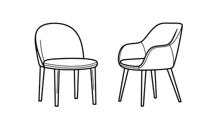 a simple sketch depicts two modern chairs showcasing their curved backs and minimalist design with slender legs and rounded seats