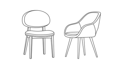 a minimalist black and white line drawing depicts two distinct chairs with unique designs and comfortable seating arrangements high quality professional