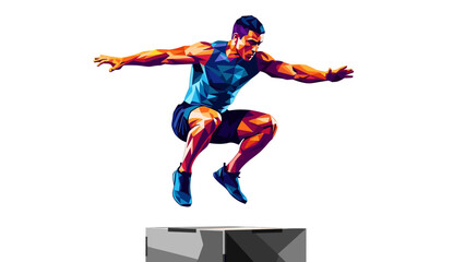 Obraz premium Geometric illustration of a man jumping over a box during a workout