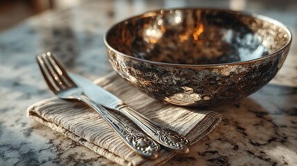Shimmering silverware bowl luxury decor high resolution picture