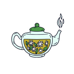 Hand drawn doodle hygge glass tea pot icon vector illustration. Cozy home decor clipart