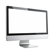 Modern all-in-one desktop computer display with a blank white screen isolated on black.