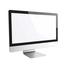 A sleek, modern desktop computer monitor with a blank white screen isolated on a black background.