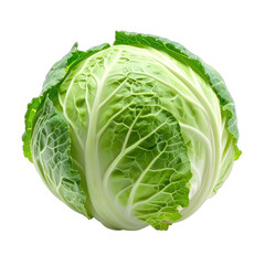 A vibrant green head of cabbage isolated against a stark black background.