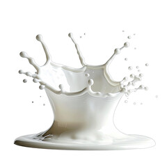 A dynamic splash of white milk captured against a stark black background.