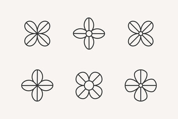 Flower design element. Set of 6 geometric shape. Modern linear design emblem.  Modern abstract linear compositions and graphic design elements.