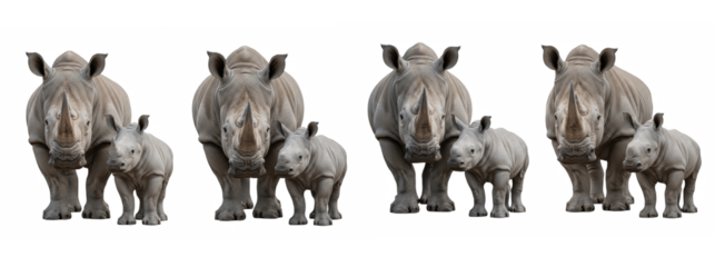Rhinoceros with baby isolated on transparent background, Set Of Rhino PNG 