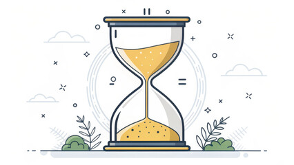 Hourglass sand time countdown deadline timer minimal outline icon calm hourglass with flowing sand, clean outline style, concept of time management, deadline pressure, serene mood