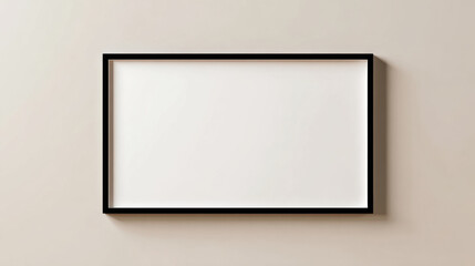 Black frame blank canvas empty wall mockup minimalist horizontal modern gallery interior neutral palette decor breathes calm smooth empty wall, black frame surrounds blank canvas inviting art