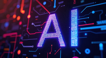 Futuristic neon AI digital circuit glowing technology abstract network cyber light data flow innovation energy modern design sci fi high tech concept pulsing with vibrant color and dynamic lines