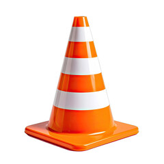 A single, bright orange and white striped traffic cone isolated on a black background.
