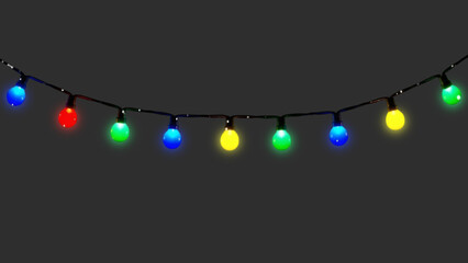 Decorative Light Strand &ndash; Nine Glowing Bulbs on Black Wire in JPG and PNG for Seasonal Graphics