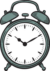 Vintage style vector illustration of classic alarm clock with bells and hands on face