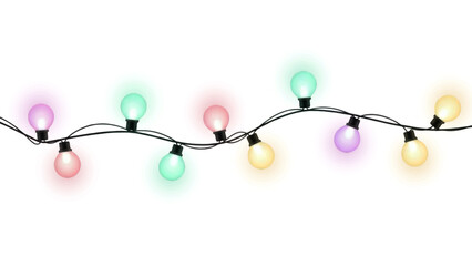 Multicolor Bulb Chain , Curved String of Lights in JPG and PNG for Holiday-Themed Projects