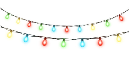 Double String of Multicolor Holiday Lights,  Curved Bulbs on White Background for Festive Design PNG