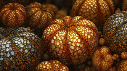 A captivating artistic image of an array of textured spheres