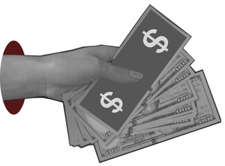 Hand holding money art collage