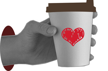 Creative photo art design collage of a hand holding a cup
