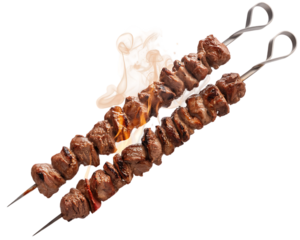 Hot Grilled Meat Skewers with Smoke and Fire Splash