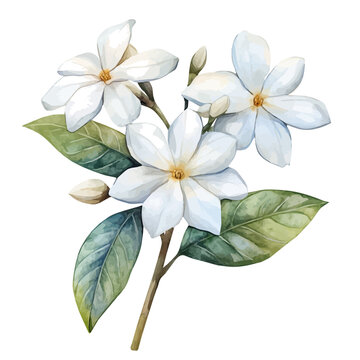 Stephanotis Flower, colorful watercolor painting with bold outlines, isolated on a white background.