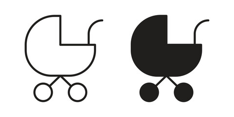 Baby carriage icons Vector hand drawn illustration in doodle style. Simple sketch isolated.