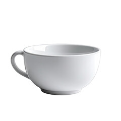 A minimalist white ceramic soup cup or large teacup against a black background.