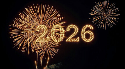 Bright fireworks explode in the night sky year 2026