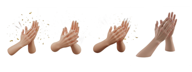 Set Of Person Hand Clapping Isolated on transparent background, 3D rendering , Hand gesture PNG