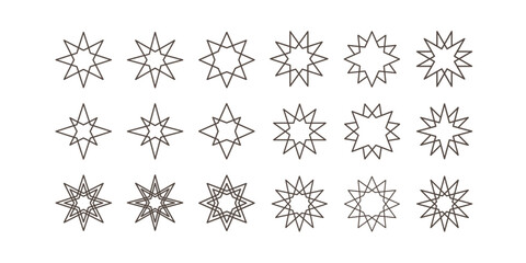 Polygonal star. Set of geometric star for New Year's decor. Modern linear design sign. Christmas decor.
