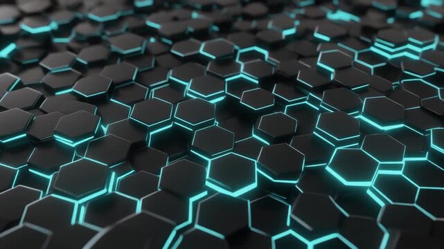 Futuristic rotating hexagon grid with softly pulsating light, perfect for minimal tech visuals, digital networks, sci-fi interfaces, and modern motion background designs.