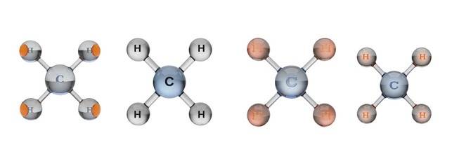 Set Of Glass molecule model isolated on transparent background, 3d Rendering 