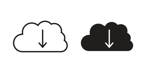 Cloud download icons Vector hand drawn illustration in doodle style. Simple sketch isolated.