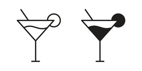 Cocktail icons Vector hand drawn illustration in doodle style. Simple sketch isolated.