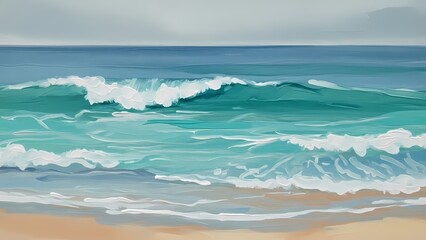 Soft ocean palette abstract strokes, sea-foam teal and gentle blue waves