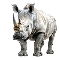 Obraz premium A striking portrait of a white rhinoceros against a solid black background.