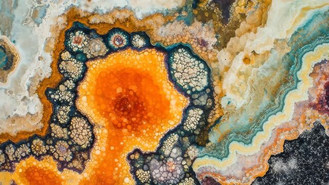 Unique patterns and vibrant colors in a beautiful slice of agate stone showcasing natural artistry