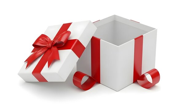Empty White Gift Box with Red Bow Unveiling Surprise or Celebration