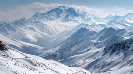 An overview of the winter mountains in the Russian Caucasus region