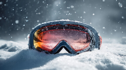 Goggles for skiing on white snow