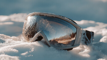 Goggles for skiing on white snow