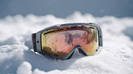 Goggles for skiing on white snow