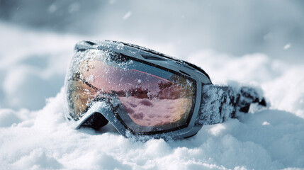 Goggles for skiing on white snow