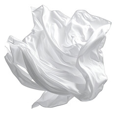 A piece of flowing white satin fabric suspended against a black background.