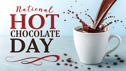 Hot chocolate pouring into mug on National Hot Chocolate Day  