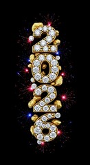 Sparkling 2026 Gold and Diamond New Year Celebration with Festive Fireworks on Black Background