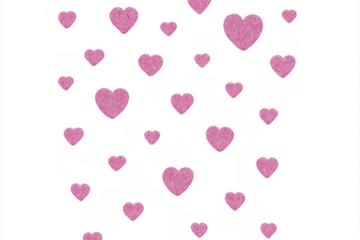 Pink glitter hearts floating on transparent background