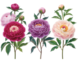 Vibrant Pink Purple and Peach Peonies with Buds peony