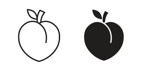 Peach icons Vector hand drawn illustration in doodle style. Simple sketch isolated.